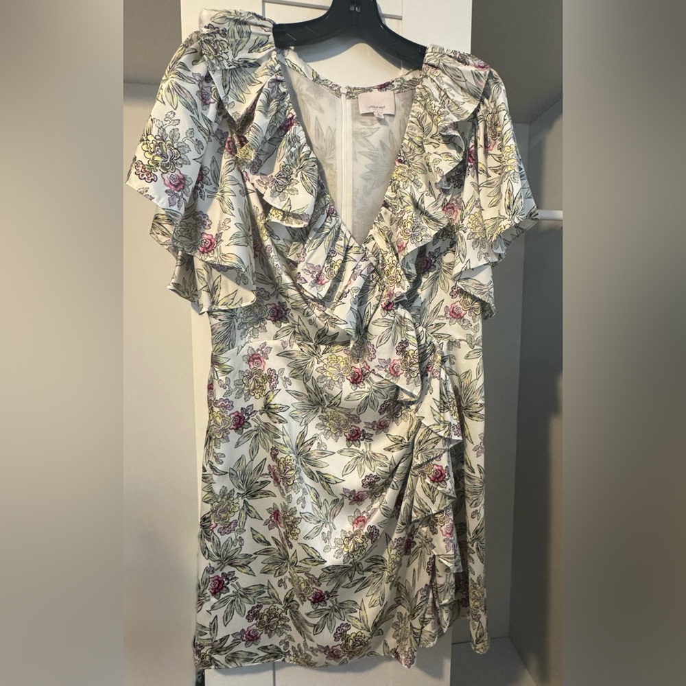 Cinq à Sept Floral Ruffle Dress in Pink and Yellow